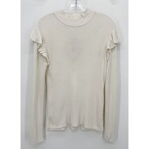 Avec Les‎ Filles Mock Neck Ruffle Shoulder Rib Knit Top XL Off White NWT Viscose